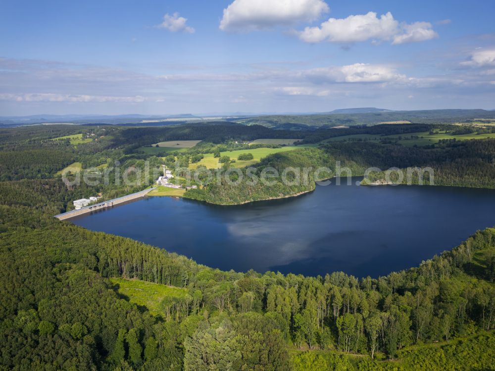 Aerial image Bad Gottleuba-Berggießhübel - The Gottleuba Dam is a dam that dams the river of the same name in the Eastern Ore Mountains near Bad Gottleuba, in Bad Gottleuba-Berggiesshuebel in the federal state of Saxony, Germany