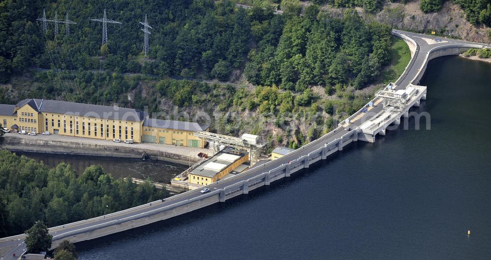 Aerial photograph Hohenwarte / Thüringen - Die Talsperre Hohenwarte ist die zweitgrößte Talsperre im Oberen Saale - System. Die Talsperre erstreckt sich auf 27 km Länge und die Staumauer erreicht eine Höhe von 75 m. The barrage Hohenwarte is the second largest dam in the Upper Saale - system. The reservoir is 27 km long and the dam reach a height of 75 m.