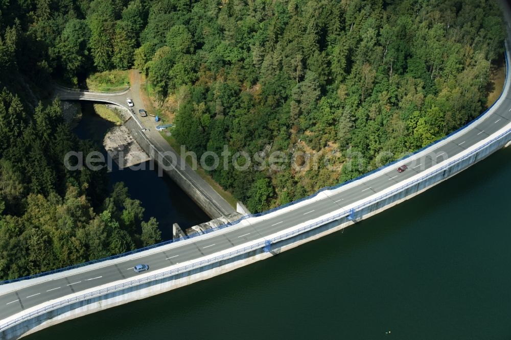 Aerial photograph Pöhl - Dam and shore areas at the lake Trieb in Poehl in the state Saxony