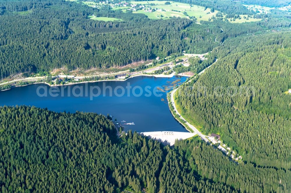 Blasiwald from the bird's eye view: Dam and shore areas at the lake Schluchsee in Blasiwald in the state Baden-Wuerttemberg, Germany