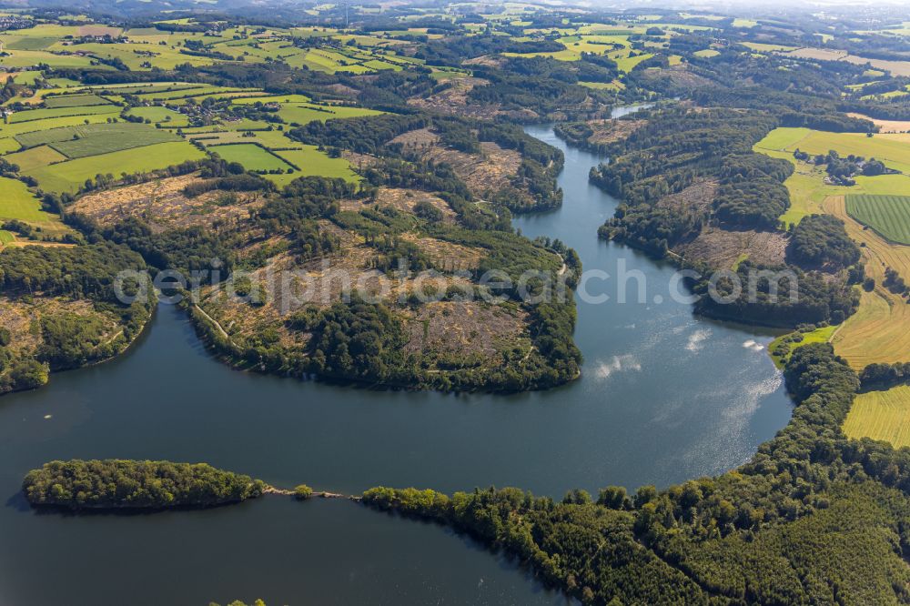 Breckerfeld from above - Dams - dam and shore areas at the reservoir Ennepetalsperre in Breckerfeld in the federal state of North Rhine-Westphalia, Germany