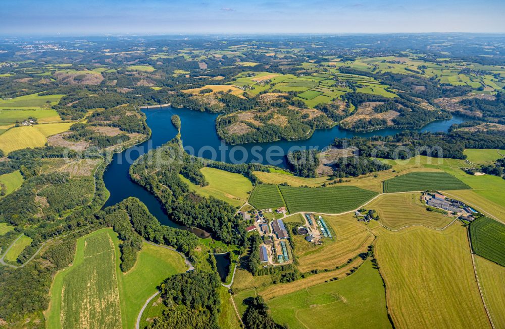 Breckerfeld from the bird's eye view: Dams - dam and shore areas at the reservoir Ennepetalsperre in Breckerfeld in the federal state of North Rhine-Westphalia, Germany