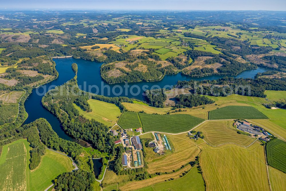 Aerial image Breckerfeld - Dams - dam and shore areas at the reservoir Ennepetalsperre in Breckerfeld in the federal state of North Rhine-Westphalia, Germany