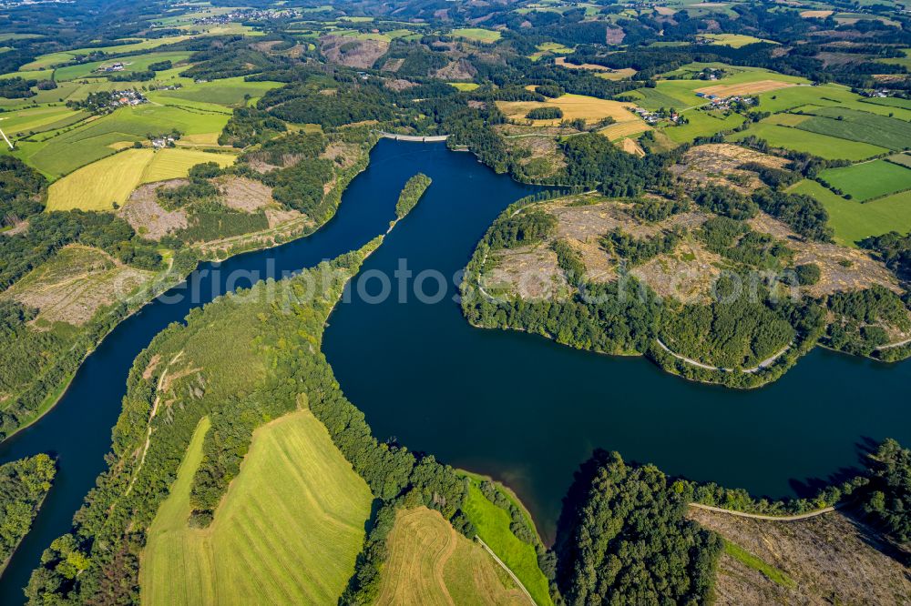 Breckerfeld from above - Dams - dam and shore areas at the reservoir Ennepetalsperre in Breckerfeld in the federal state of North Rhine-Westphalia, Germany