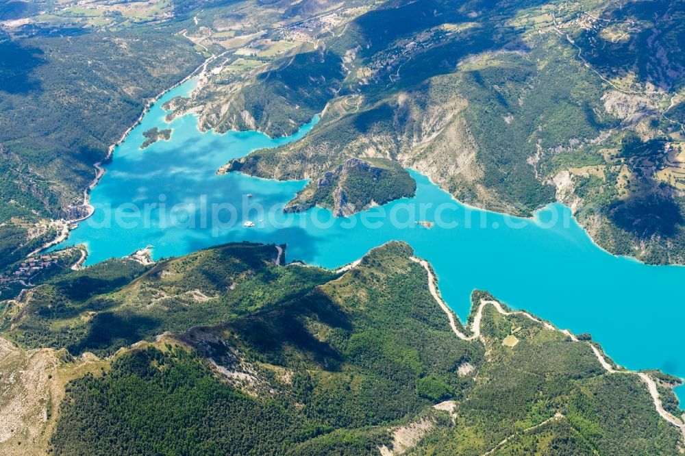 Aerial photograph Demandolx - Dam and shore areas at the lake Lac de Castillon in Demandolx in Provence-Alpes-Cote d'Azur, France