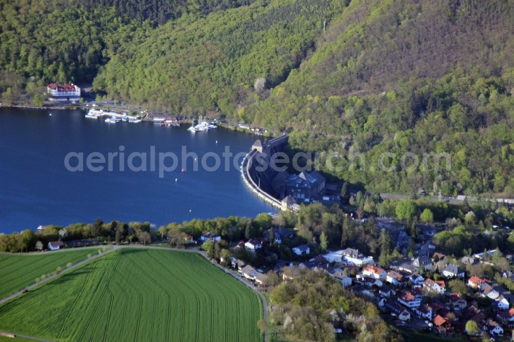 Aerial photograph Edertal - Dam and shore areas at the lake Eder in Edertal in the state Hesse