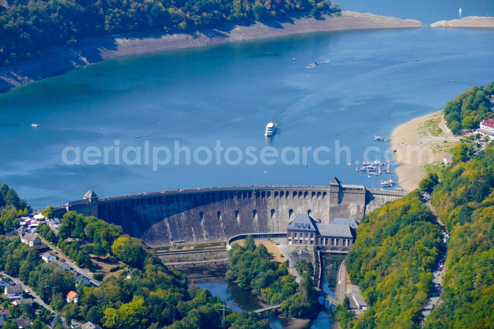 Aerial photograph Edertal - Dam and shore areas at the lake Edersee in Edertal in the state Hesse, Germany