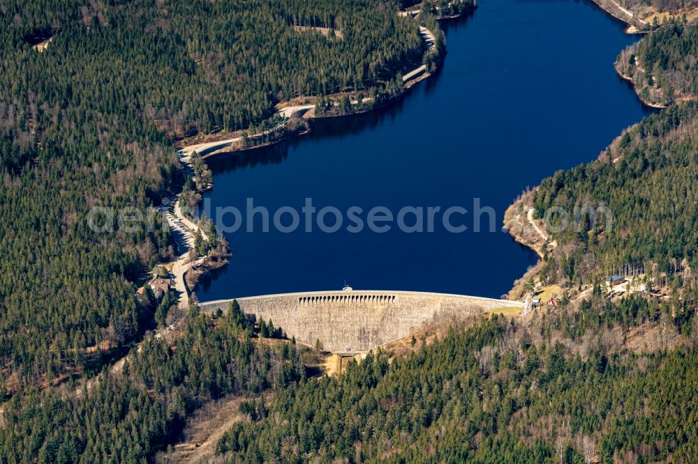 Aerial image Forbach - Dam and shore areas at the lake Schwarzenbachtalsperre in Forbach in the state Baden-Wuerttemberg