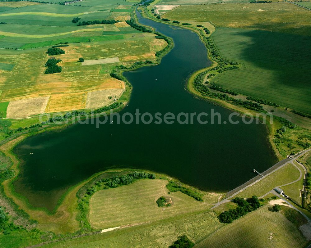 Aerial image Göhra - Dam and shore areas at the lake Talsperre Nauleies in Goehra in the state Saxony, Germany