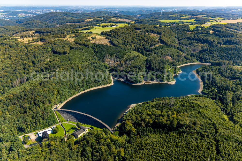 Aerial photograph Hagen - Dam and shore areas at the lake Hasper Bach on street Talsperrenweg in Hagen at Ruhrgebiet in the state North Rhine-Westphalia, Germany