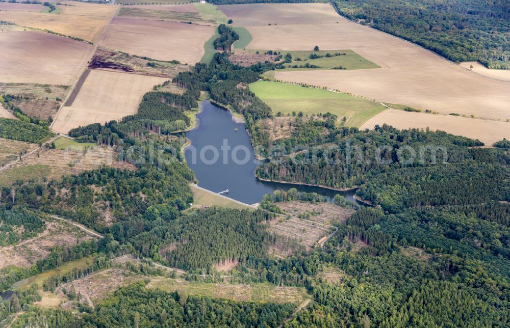 Aerial image Harzgerode - Dam and shore areas at the lake Teufelsteich in Harzgerode in the state Saxony-Anhalt, Germany