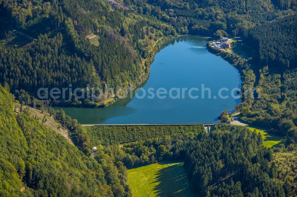 Aerial image Herdecke - Dam and shore areas at the lake Glingebachtalsperre in Herdecke in the state North Rhine-Westphalia, Germany