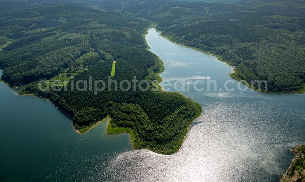 Aerial image Hürtgenwald - Dam and shore areas at the lake Wehebachtalsperre in Huertgenwald in the state North Rhine-Westphalia