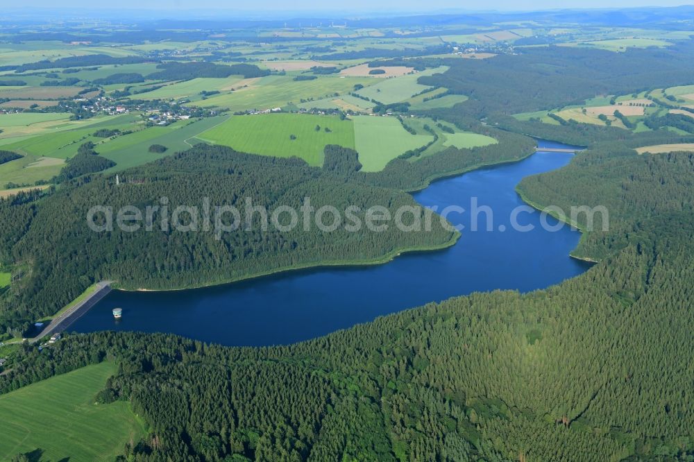 Lichtenberg/Erzgebirge from above - Dam and shore areas at the lake Talsperre Lichtenberg in Lichtenberg/Erzgebirge in the state Saxony, Germany