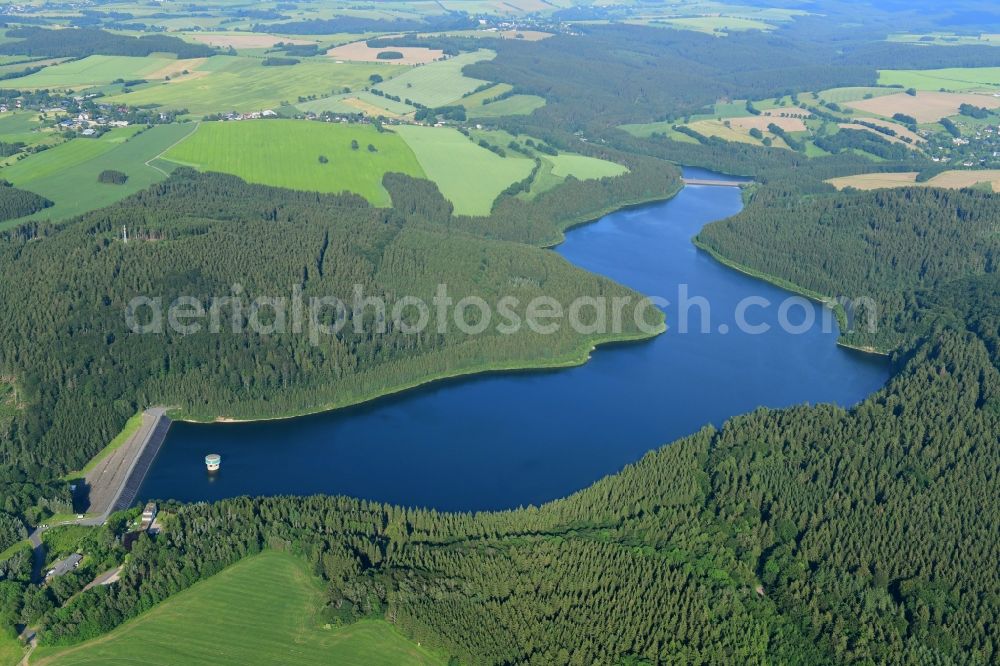 Aerial image Lichtenberg/Erzgebirge - Dam and shore areas at the lake Talsperre Lichtenberg in Lichtenberg/Erzgebirge in the state Saxony, Germany