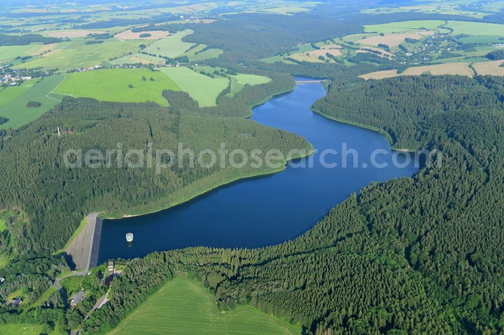 Aerial photograph Lichtenberg/Erzgebirge - Dam and shore areas at the lake Talsperre Lichtenberg in Lichtenberg/Erzgebirge in the state Saxony, Germany