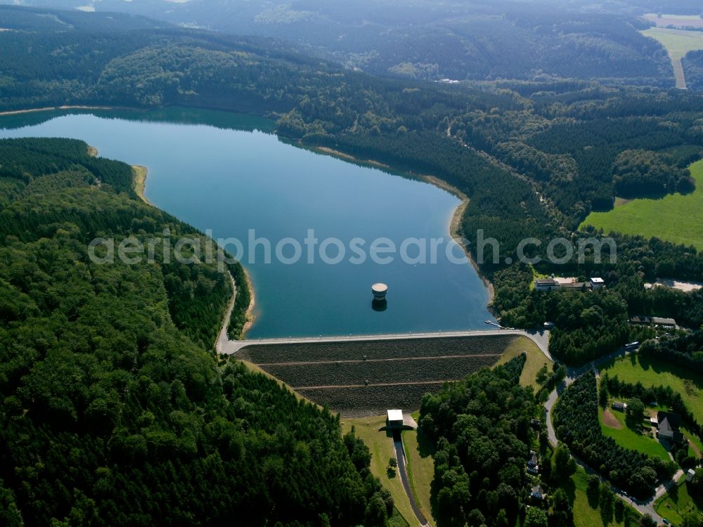 Lichtenberg/Erzgebirge from above - Dam and shore areas at the lake Talsperre Lichtenberg in Lichtenberg/Erzgebirge in the state Saxony, Germany