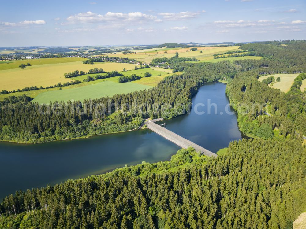 Aerial image Lichtenberg/Erzgebirge - Dam and shore areas at the lake Talsperre Lichtenberg in Lichtenberg/Erzgebirge in the state Saxony, Germany