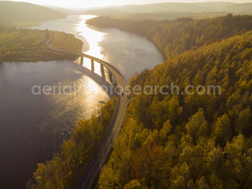 Aerial image Neuhausen/Erzgebirge - Dam and shore areas at the lake Talsperre Rauschenbach in Neuhausen/Erzgebirge in the state Saxony, Germany