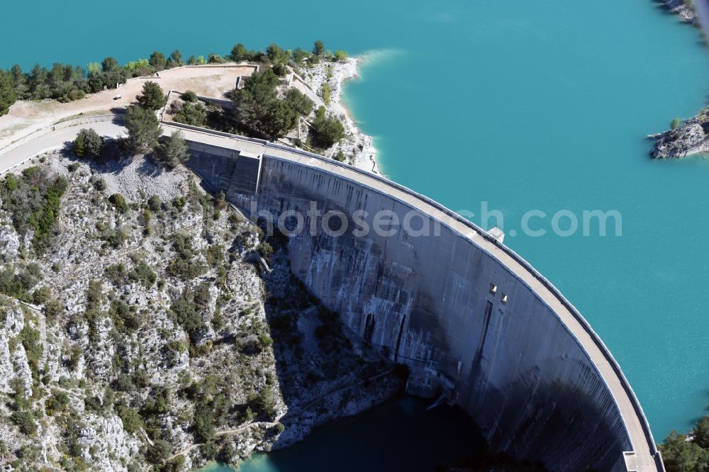 Saint-Marc-Jaumegarde from above - Dam and shore areas at the lake Barage De Bimont Beaurecueil in Saint-Marc-Jaumegarde in Provence-Alpes-Cote d'Azur, France