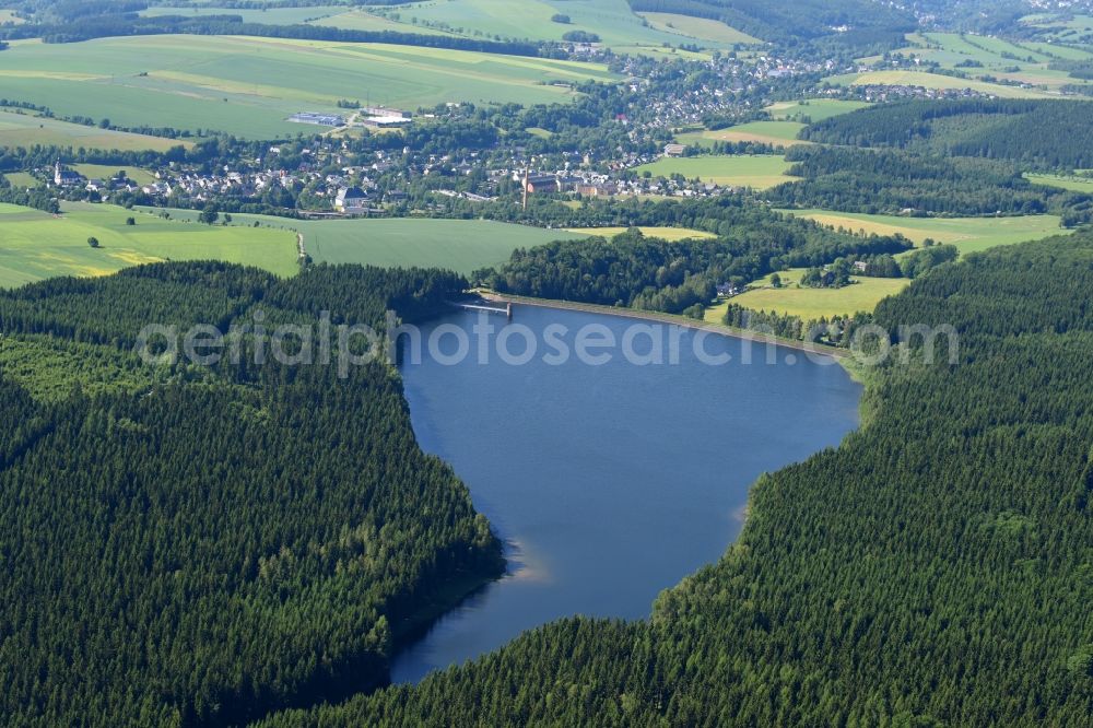 Aerial photograph Sehmatal - Dam and shore areas at the lake Cranzahl in Sehmatal in the state Saxony, Germany