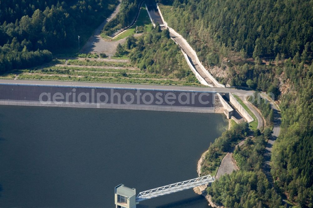 Stanovice und Karlových Var from above - Dam and shore areas at the lake Stanovice in Stanovice und Karlových Var in Czech Republic