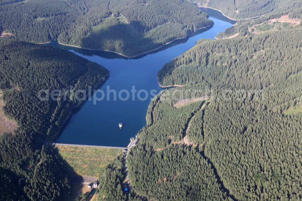 Aerial image Tambach-Dietharz - Dam and shore areas at the lake Talsperre Schmalwasser in Tambach-Dietharz in the state Thuringia, Germany