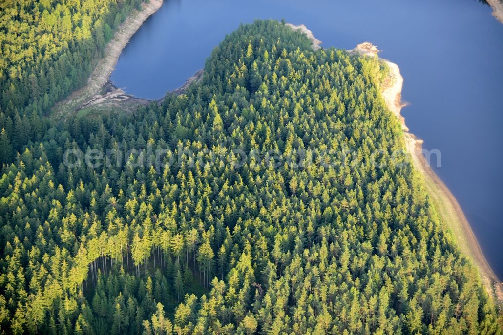 Tatrovice from above - Dam and shore areas at the lake in Tatrovice in Czech Republic