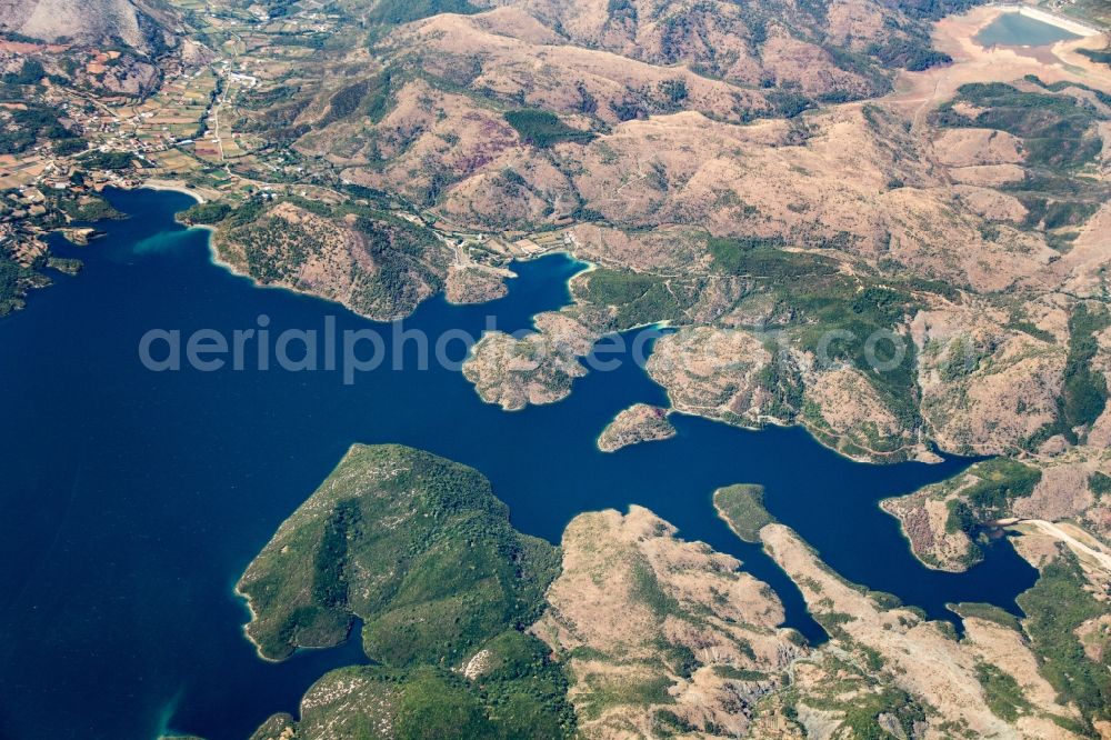 Vau-Deja from above - Dam - dam and shore areas of the reservoir and Spathara reservoir in Vau Deja in Albania. The hydropower plant Ashta's a run hydropower plant on the river