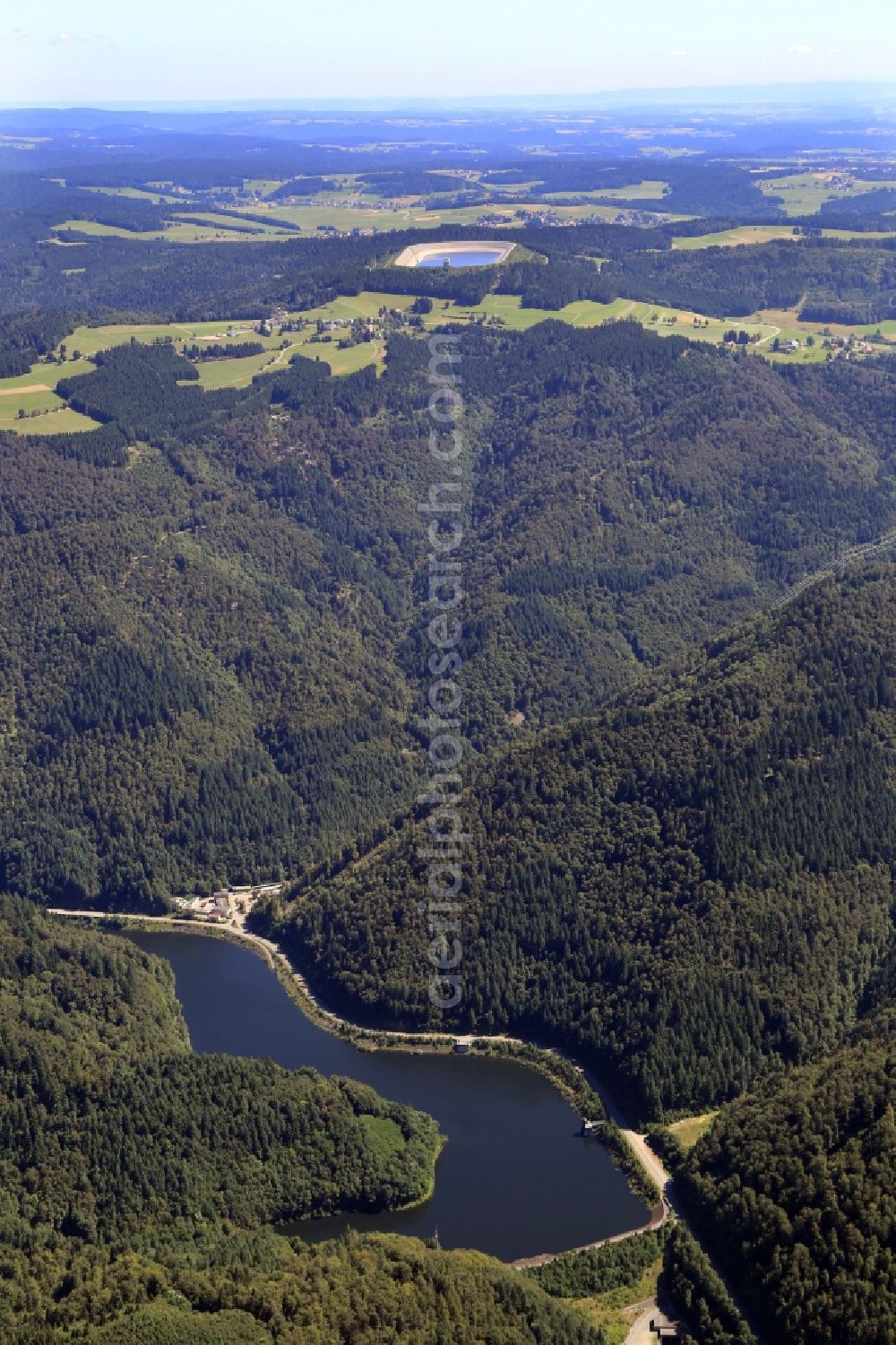 Wehr from the bird's eye view: Dam and shore areas at the lake Wehratalstaubecken and the Hornbergbecken belong to the cavern hydroelectric power Station in Wehr in the state Baden-Wuerttemberg