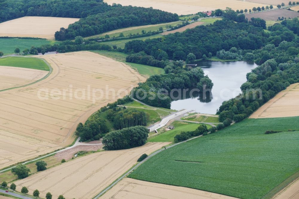 Aerial image Friedland - Dam and shore areas at the lake Wendebachstausee in Friedland in the state Lower Saxony