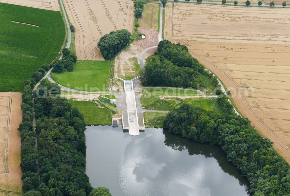 Aerial image Friedland - Dam and shore areas at the lake Wendebachstausee in Friedland in the state Lower Saxony