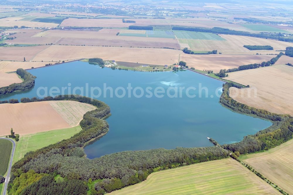 Aerial image Niederdorla - Dam and shore areas at the lake Talsperre Seebach in Niederdorla in the state Thuringia, Germany