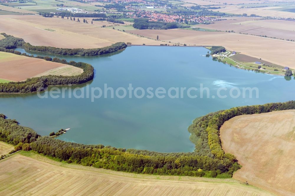 Niederdorla from above - Dam and shore areas at the lake Talsperre Seebach in Niederdorla in the state Thuringia, Germany