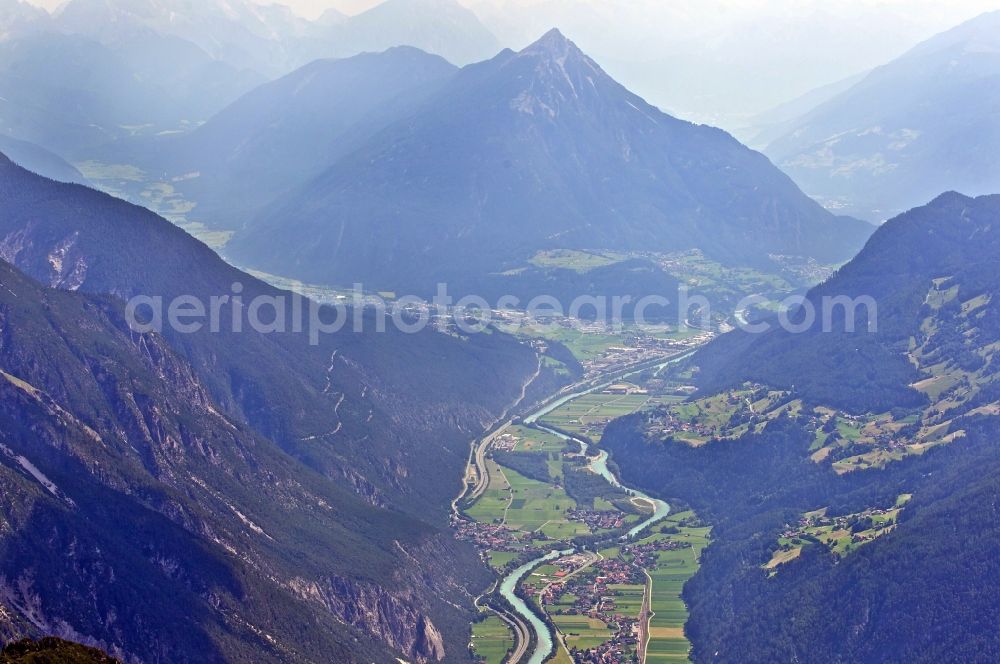 Prutz from above - Valley extending the Rechenpass on the banks of the River Inn at Prutz in Tyrol in Austria