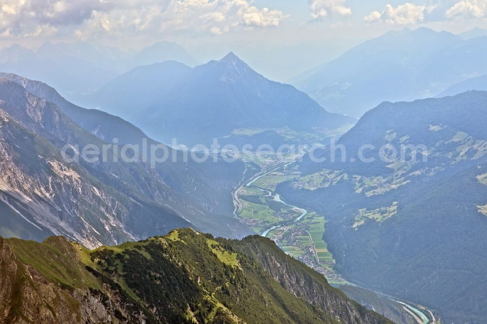 Prutz from the bird's eye view: Valley extending the Rechenpass on the banks of the River Inn at Prutz in Tyrol in Austria