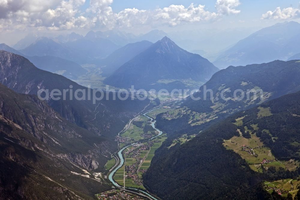 Aerial image Prutz - Valley extending the Rechenpass on the banks of the River Inn at Prutz in Tyrol in Austria