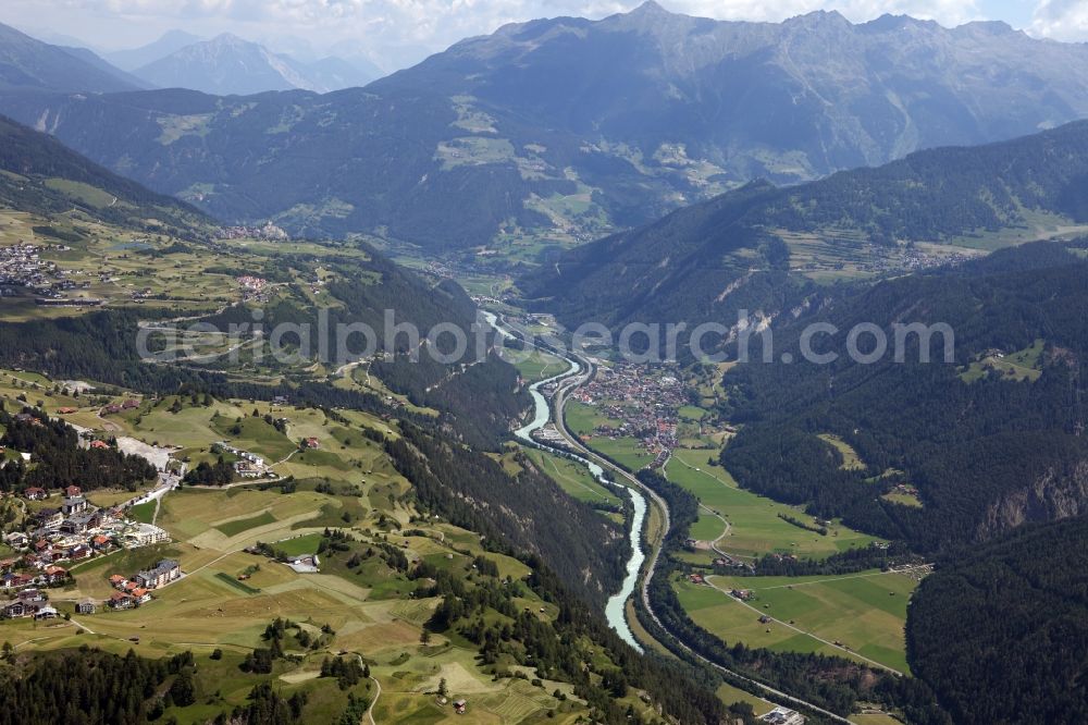 Prutz from above - Valley extending the Rechenpass on the banks of the River Inn at Prutz in Tyrol in Austria