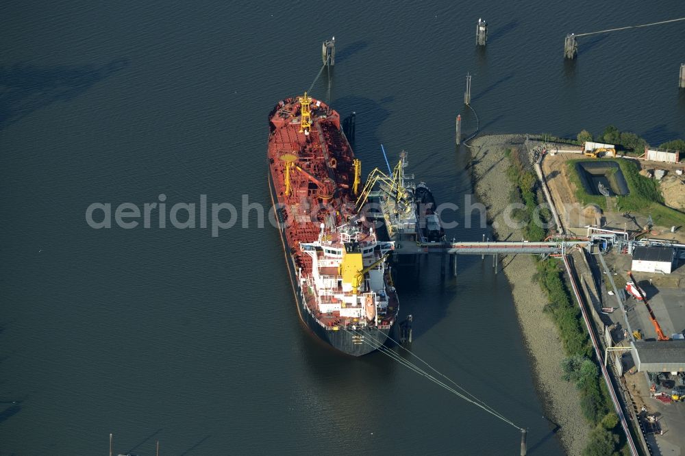 Aerial image Hamburg - Tanker jetty with the chemical tanker APOLLO in Hamburg