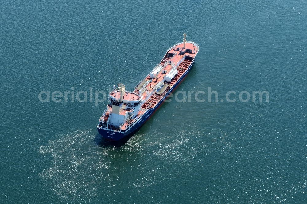 Aerial photograph Strande - Cargo ships - Tanker for Oil and Chemicals ASTRAL DONSOe - IMO 0371878 in Strande in the state Schleswig-Holstein