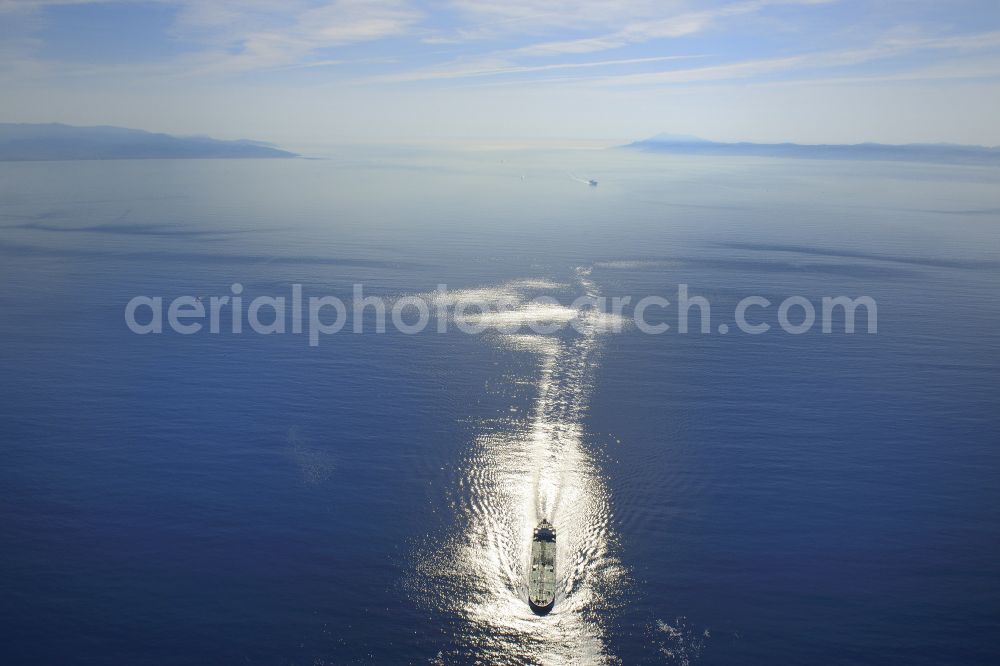 Aerial image Tarifa - Cargo ships - Tanker for Oil and Chemicals on the Straits of Gibraltar in Tarifa in Andalucia, Spain