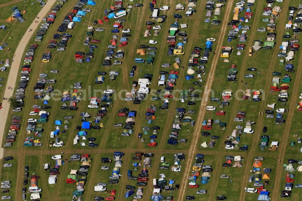 Aerial image Rudolstadt - View at the campsite of the dance and folk festival TFF in Rudolstadt in the state of Thuringia. The TFF takes place once a year in July