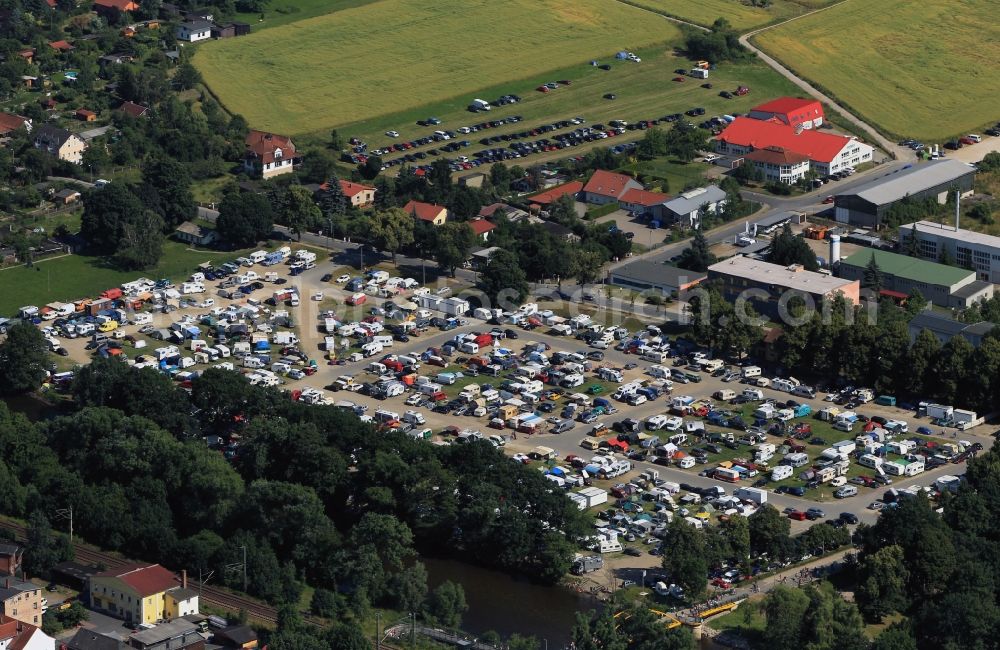 Aerial image Rudolstadt - View at the campsite of the dance and folk festival TFF in Rudolstadt in the state of Thuringia. The TFF takes place once a year in July