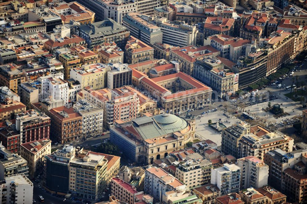 Palermo from above - The theater Teatro Politeama Garibaldi in Palermo at Sicily in Italy. It was built in 1867-1874 by Giuseppe Damiani Almeyda in the style of neoclassicism