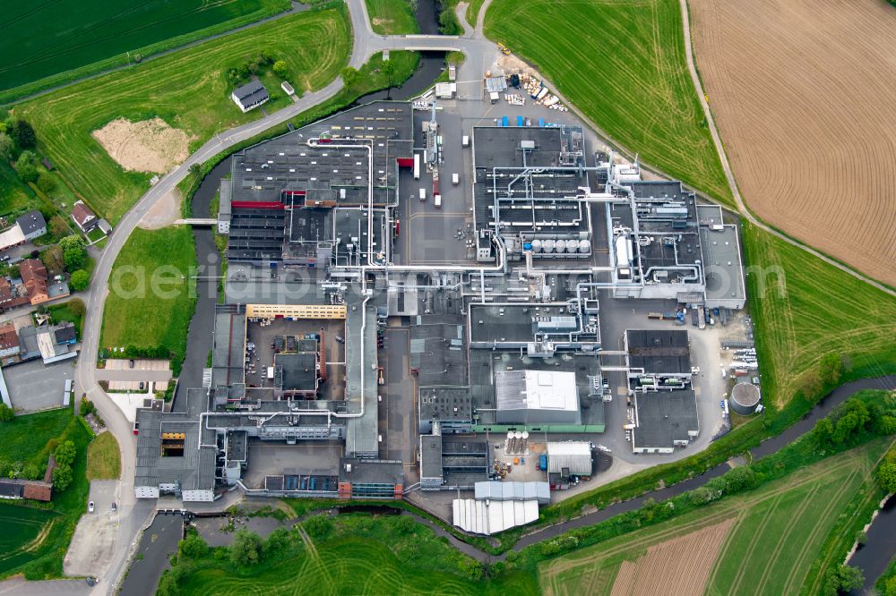 Aerial photograph Pirk - Technical facilities of Constantia Pirk GmbH & Co. KG on Pirkmuehle in Pirk in the state Bavaria, Germany