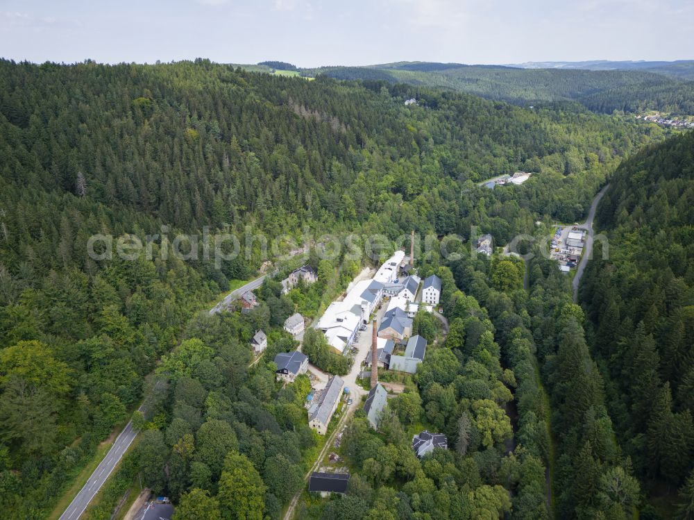 Aerial photograph Zschorlau - Factory premises and technical systems and infrastructure in the disused industrial monument Foerderverein Schindlers Blaufarbenwerk on street Schindlerswerk in the district Albernau in Zschorlau in the state Saxony, Germany