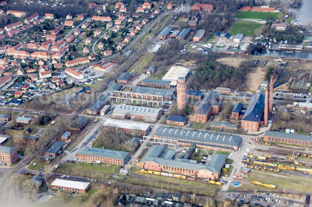 Brandenburg an der Havel from above - Technical facilities in the industrial area of Bahntechnik on street Bahntechnikerring in Brandenburg an der Havel in the state Brandenburg, Germany