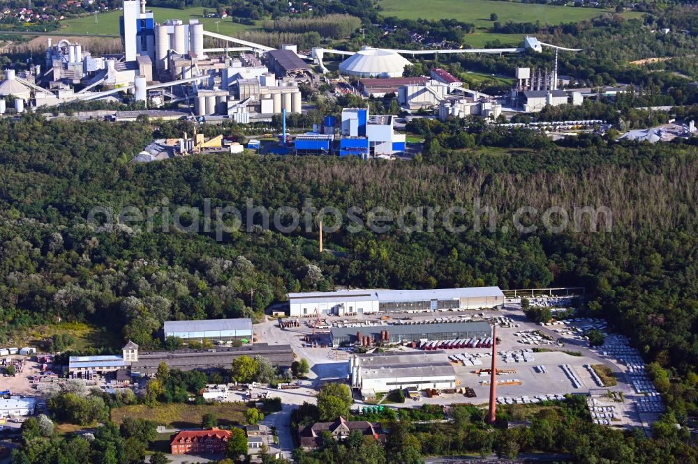 Aerial image Rüdersdorf - Technical facilities in the industrial area overlooking concrete mixing plant - garbage and waste incineration plant and cement plant in Ruedersdorf in the state Brandenburg, Germany