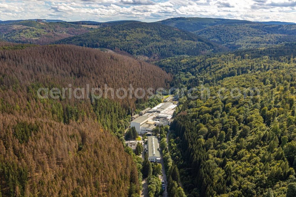 Aerial photograph Brilon - Technical facilities in the industrial area An of Bremecke in Brilon in the state North Rhine-Westphalia, Germany