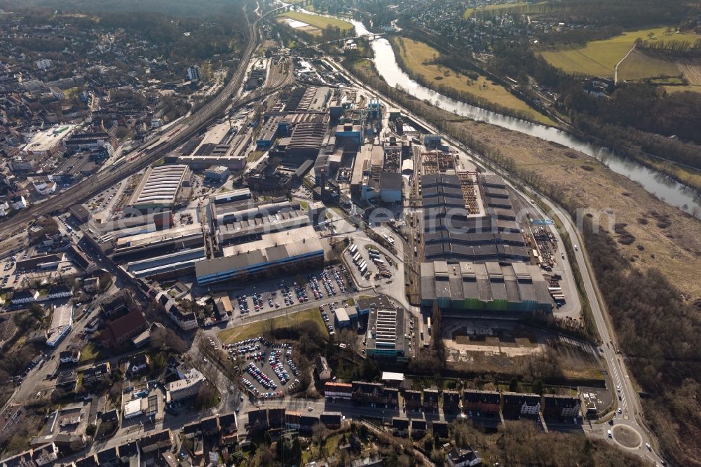 Witten from above - Technical equipment and production facilities of the steelworks Deutsche Edelstahlwerke in Witten in the state North Rhine-Westphalia, Germany